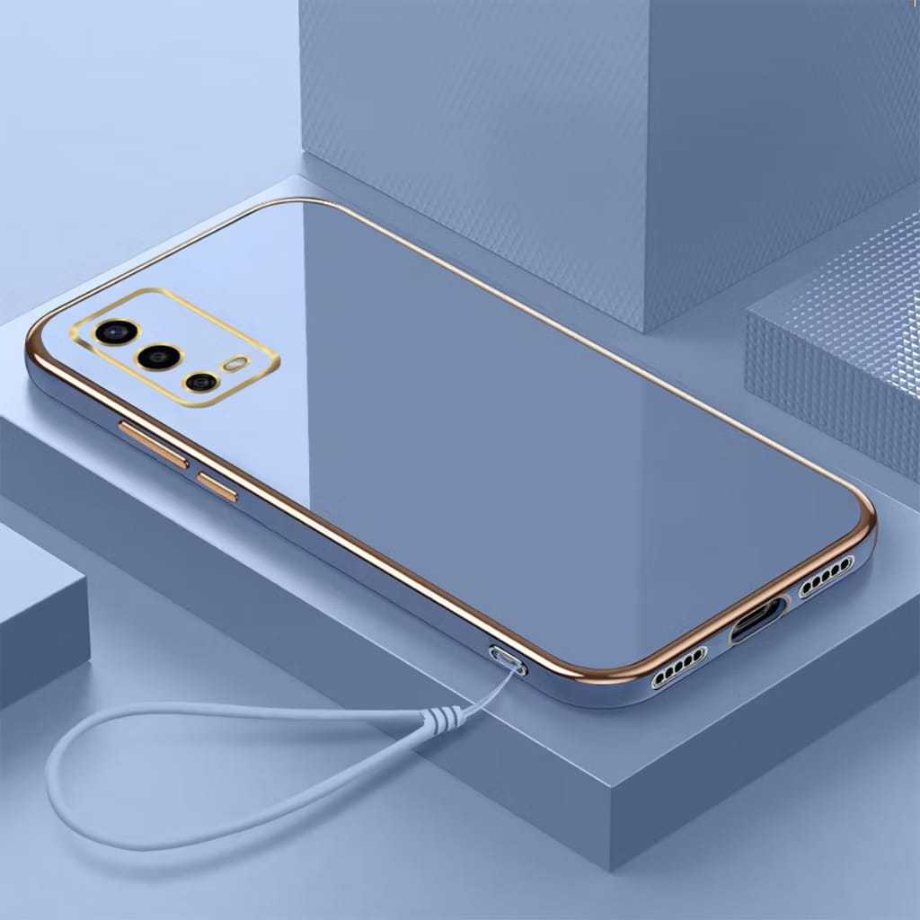 Soft Case Oppo A55 4G Case Luxury Plating Casing Silicone Free Tali Lanyard