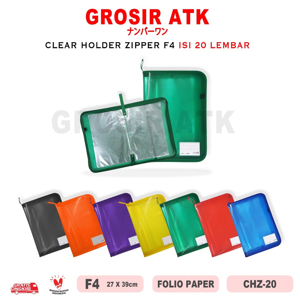 

Grosir ATK - CLEAR HOLDER ZIPPER 20 PLY HALAMAN F4+ FOLIO DOCUMENT KEEPER FILE (SATUAN)