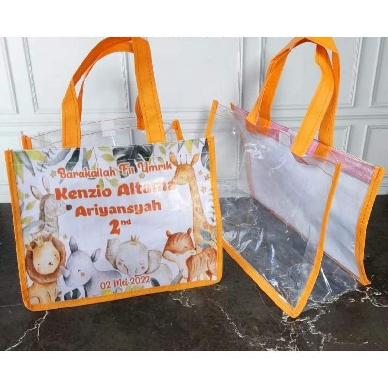 

Tas souvenir ulang tahun full mika Custom animal