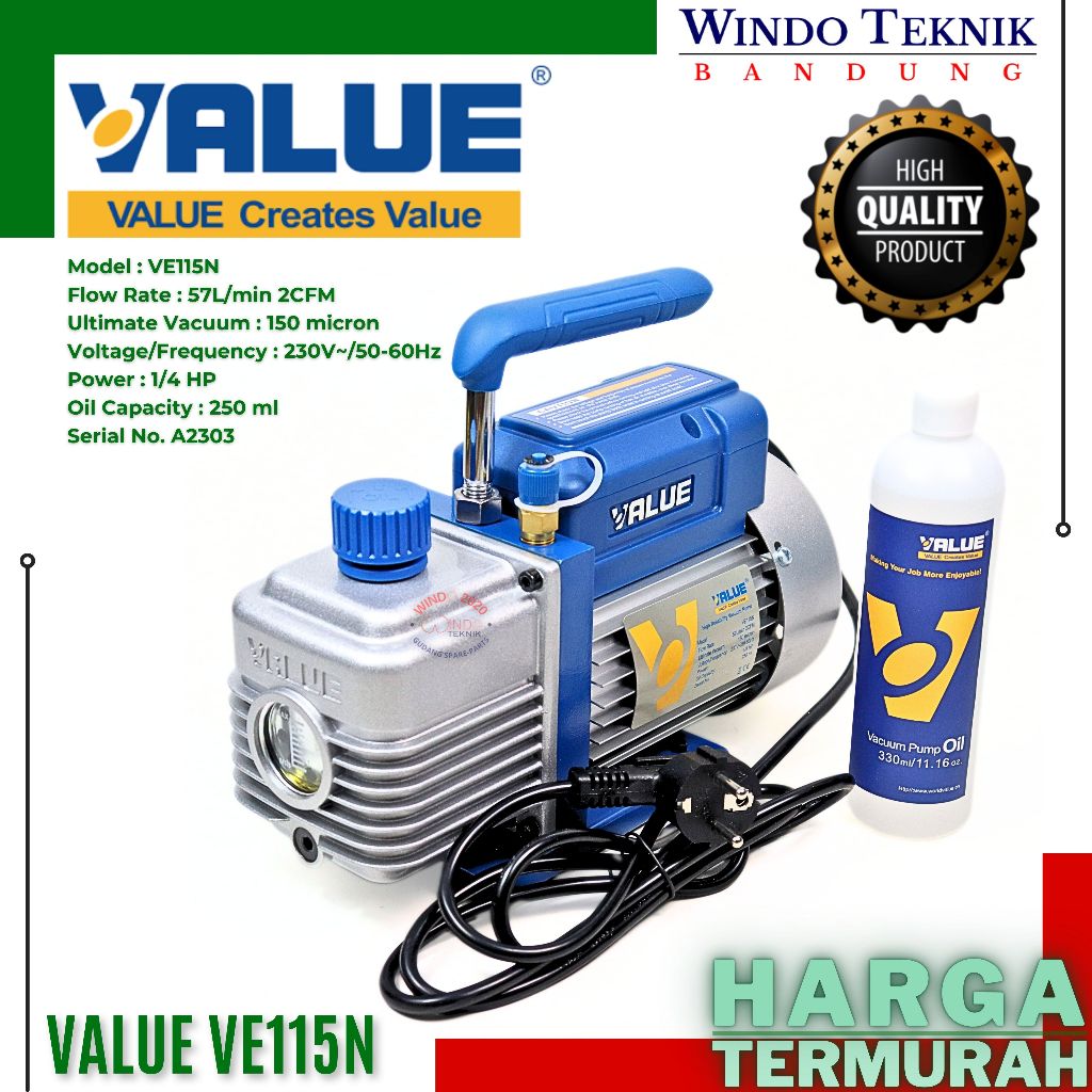 VACUUM PUMP VALUE VE115N 1/4HP | VACUM PUMP VALUE VE 115 N | POMPA PAKUM FREON VE115 N 1/4PK
