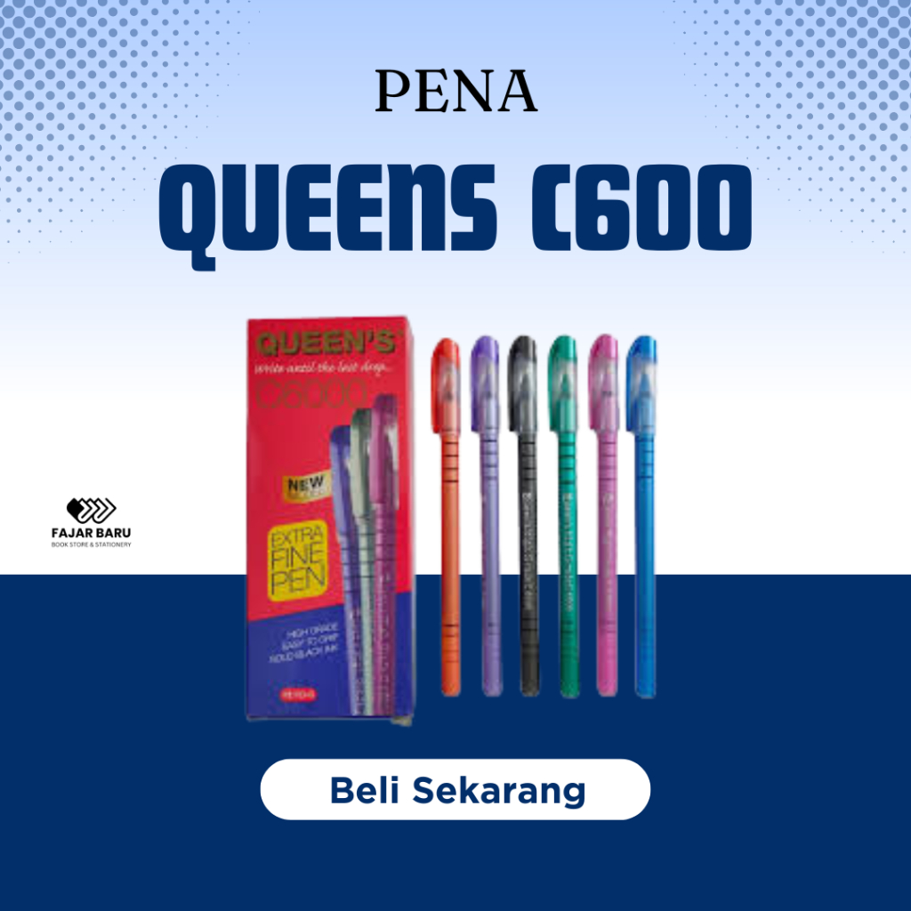 

[ LUSIN ] PENA PULPEN QUEENS C600 TINTA HITAM - 1 KOTAK ISI 12 PCS