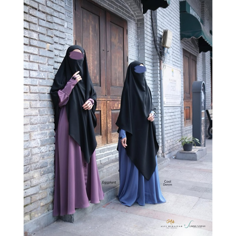 Eggplant Set Setelan Gamis Abaya Shafiyyah Alfi Huraiyyah Ummu Sarah French khimar Fk Melati Jetblac
