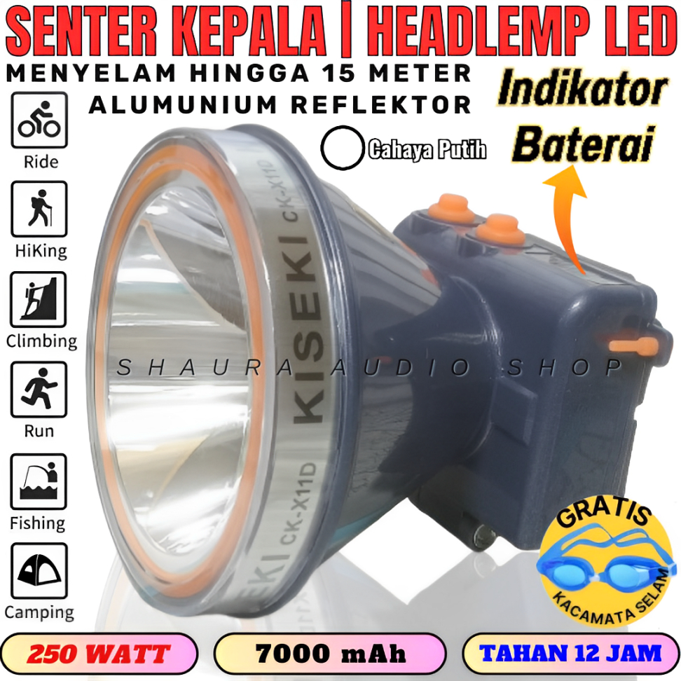 Senter Kepala Selam Kiseki Ck X11d 250watt Waterproof Senter Kepala Super Terang | Senter Kepala Sel