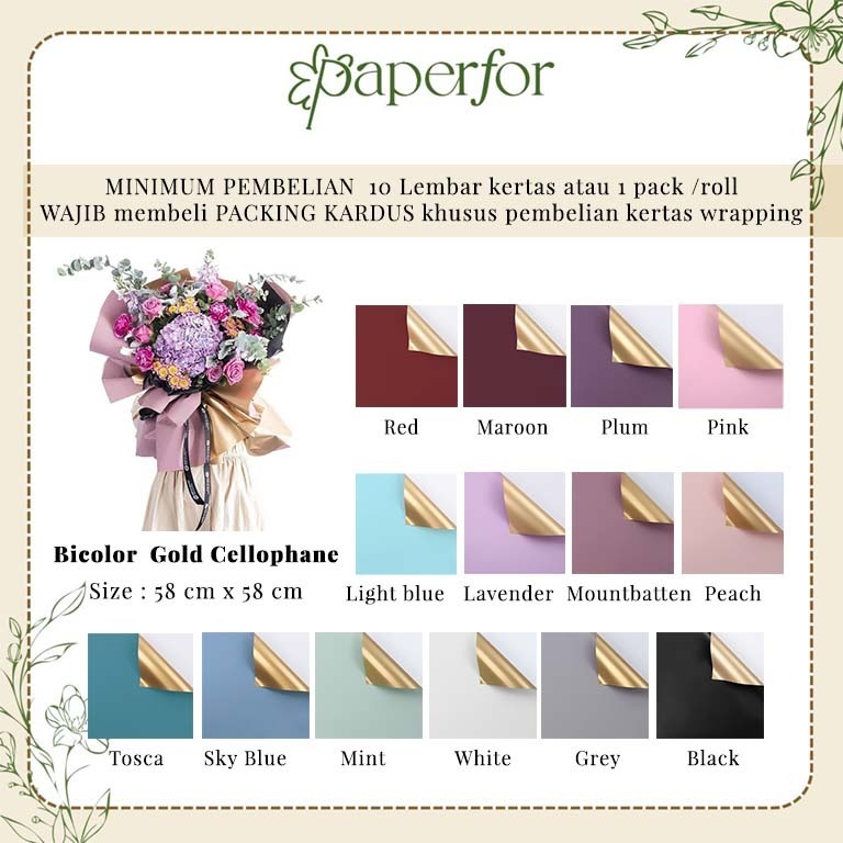 

ECER Kertas Buket Bunga Cellophane BICOLOR GOLD per LEMBAR