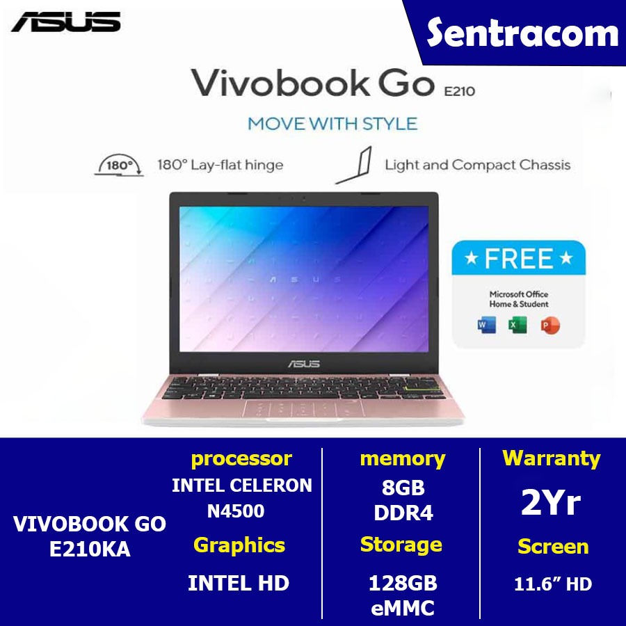 Laptop Asus Vivobook Go E210KAO Celeron N4500 RAM 8GB 128GB SSD 11,6" W11 OHS