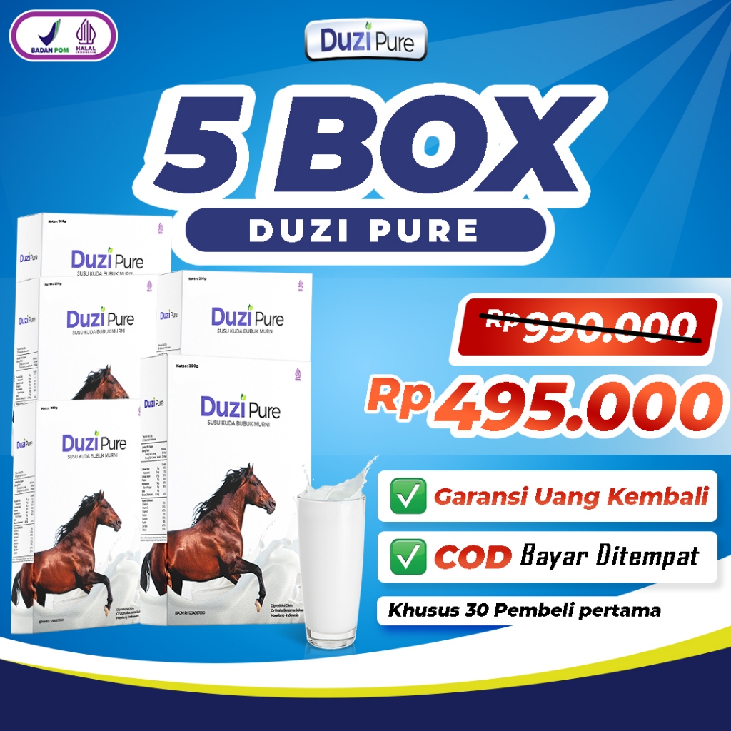 

5 Box Duzi Pure 100% ORIGINAL Susu Kuda Liar Lombok 200gr Bantu Atasi Nyeri Sendi Asam Urat Asma