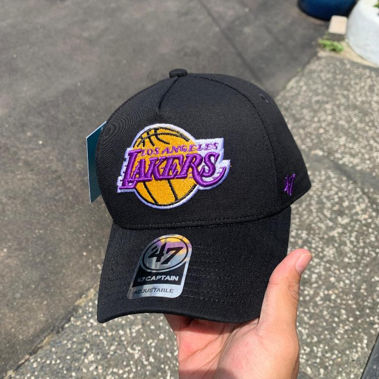 Topi Basseball Logo Lakers Bordir Timbul Bahan Hitam Topi Baseball Topi Premium Ori 47 brand