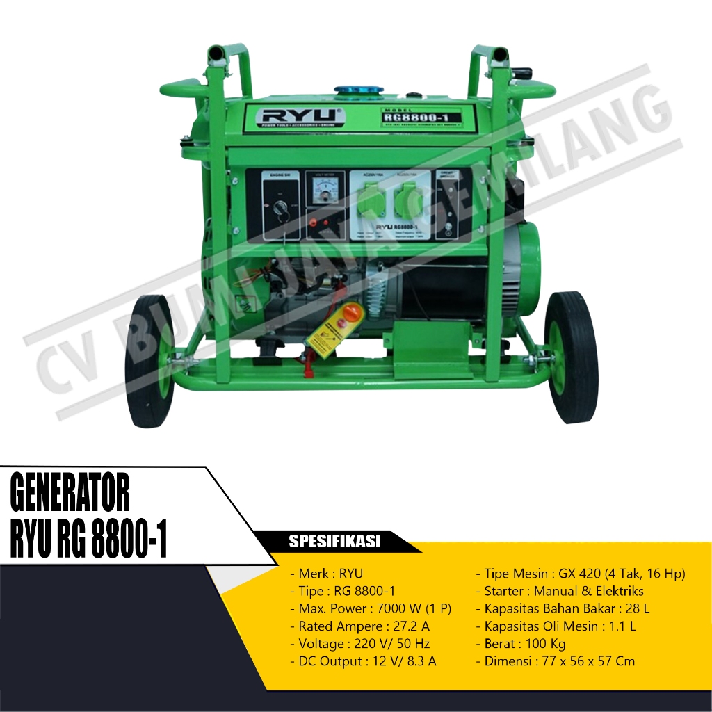 MESIN GENSET / GASOLINE GENERATOR RYU RG 8800-1 7000 WATT