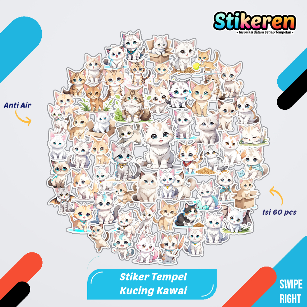 

Stiker Anime Kucing Kawai Paper Vinyl Dekorasi Laptop Koper Tumbler Kulkas DIY