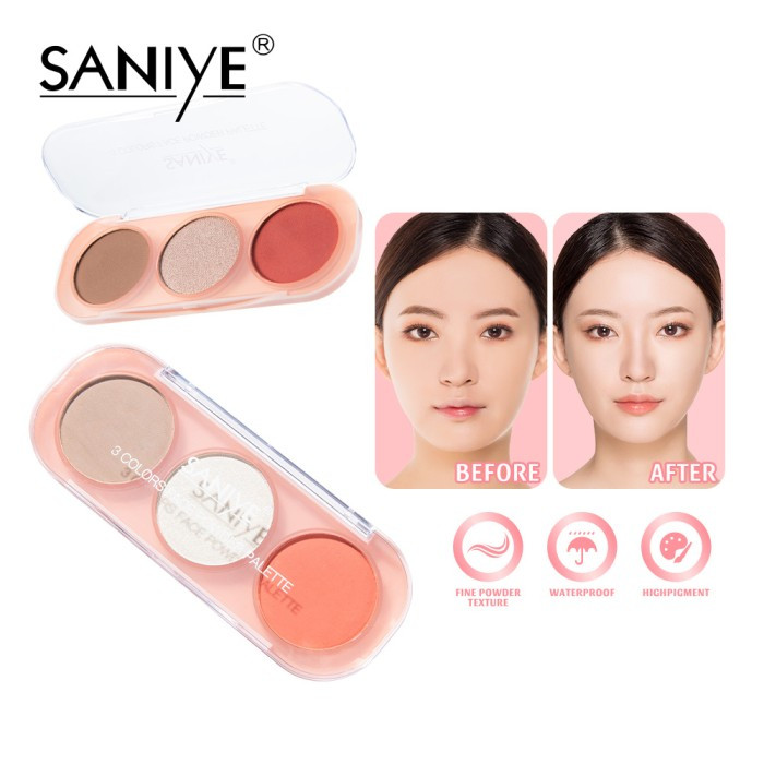 SANIYE 3 Colors Blush On Glitter Highlighter Palette E0358