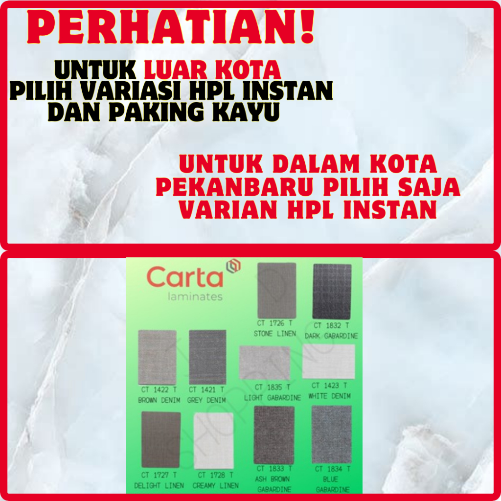 (LUAR KOTA WAJIB PALLET KAYU)HPL CARTA FABRIC CT 1728/1727/1726/1832/1423/1835/1422/1421/1833/1834 T