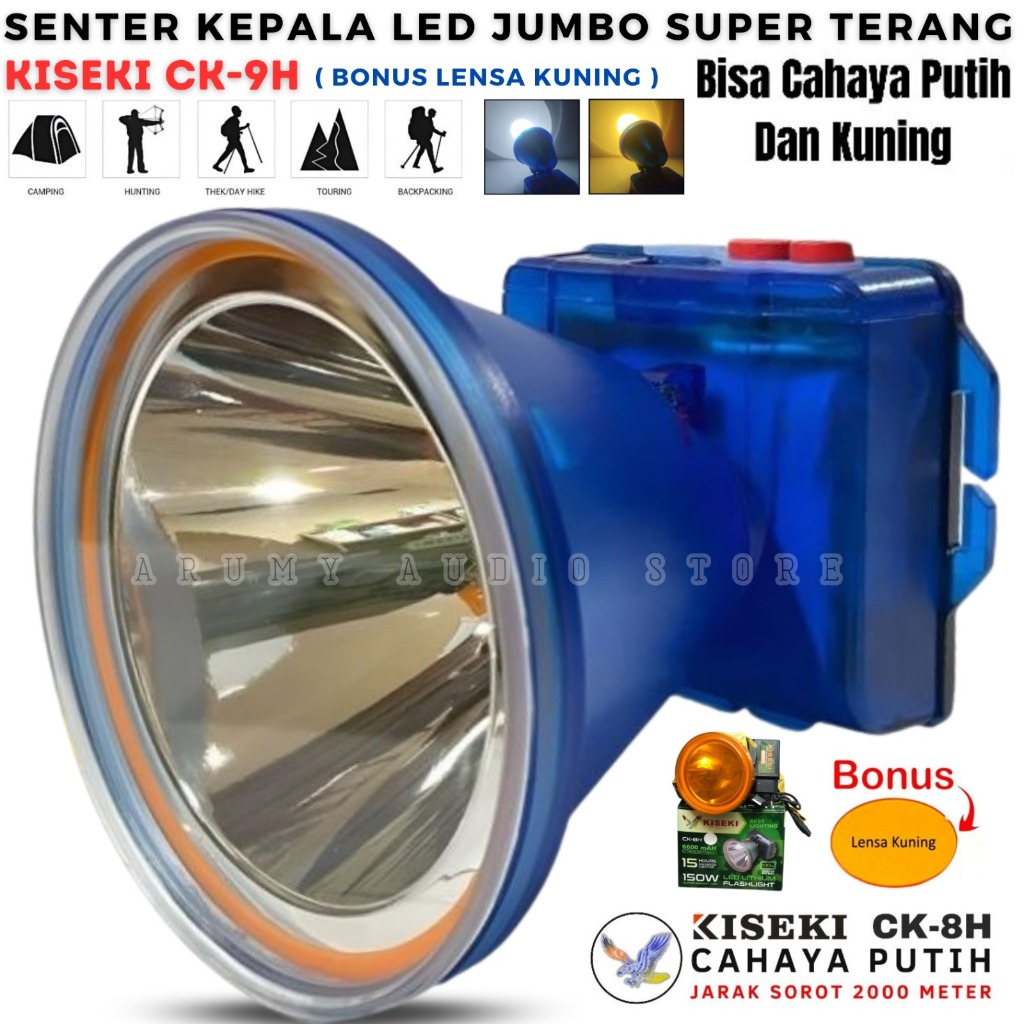 Senter Kepala  Kiseki Ck 8h 150w | Senter Anti Air Headlamp Super | Senter Kepala Kiseki Ck-8h Cahay