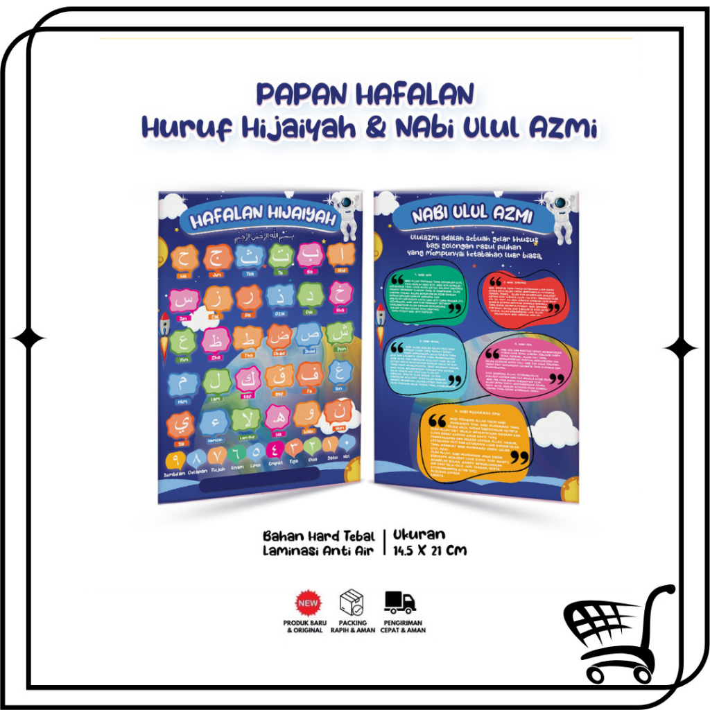 

Toko99 - Table Papan Hapalan Custom + Nama Huruf Hijaiyah & Ulul Azmi Bahan Hard Tebal Laminasi Anti Air , Depan Belakang