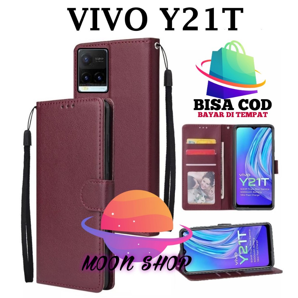 VIVO Y21T FLIP LEATHER CASE PREMIUM - FLIP WALLET CASE KULIT UNTUK VIVO Y21T - CASING DOMPET | FLIP 
