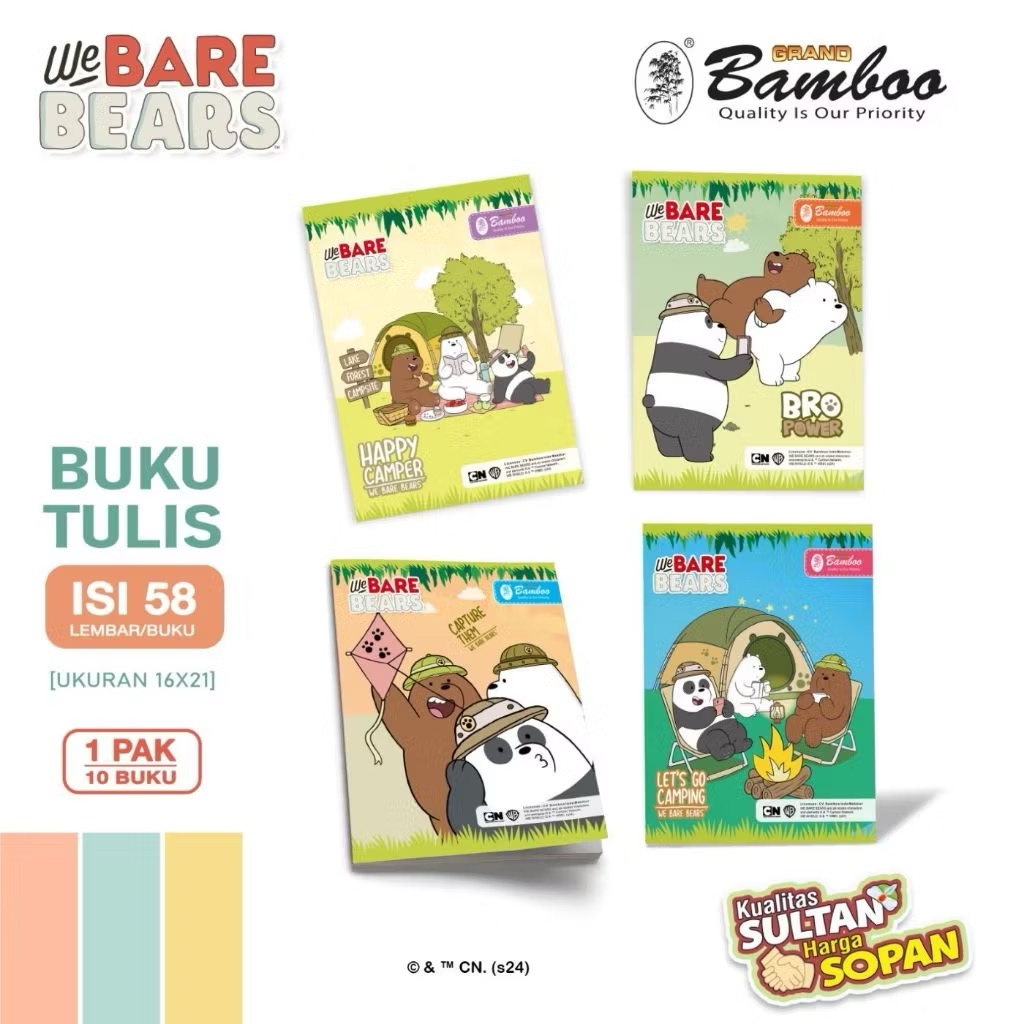 

[PAK/10BK] BAMBOO Buku Tulis Bergaris Sampul Motif Ukuran Kwarto Boxy 38 58 36 42 50 Lembar