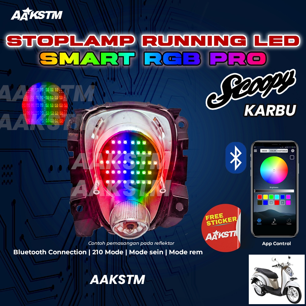 Stoplamp Running Scoopy Karbu RGB Smart Pro Smartphone Lampu LED Rem Belakang Variasi Motor