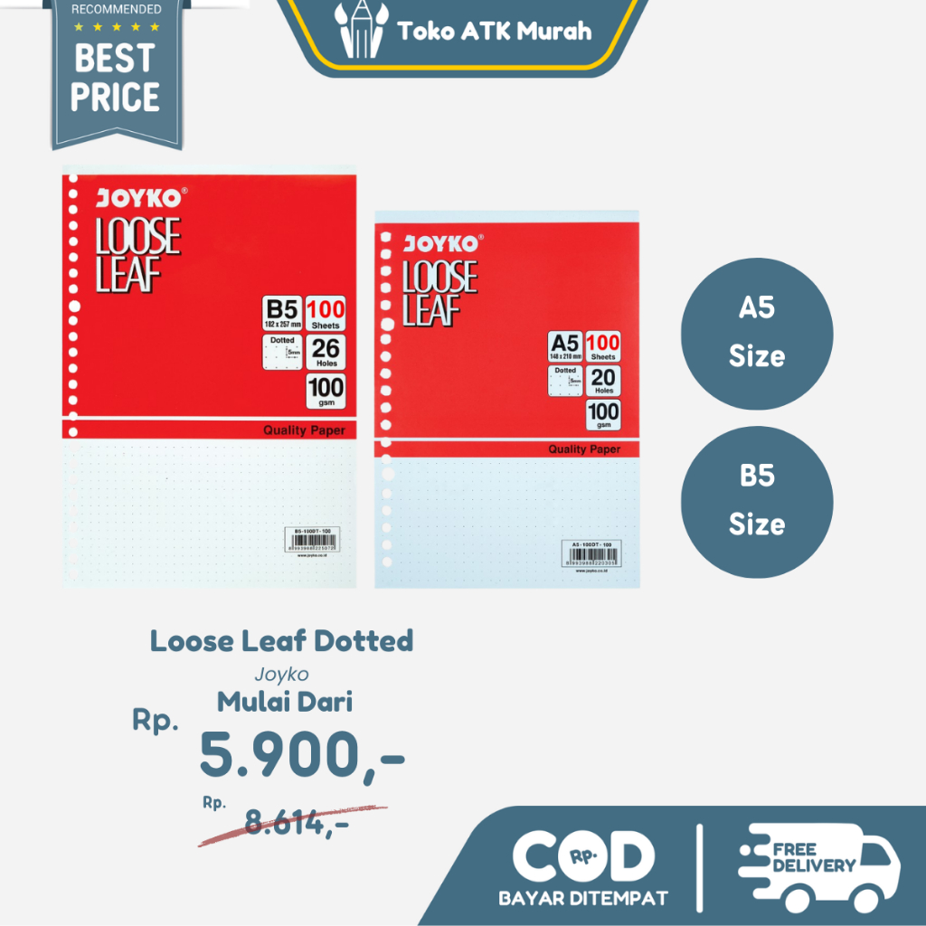 

Loose Leaf Joyko Dotted A5 B5 50 Lembar / Isi Binder A5 B5 Dotted Titik-Titik Polkadot