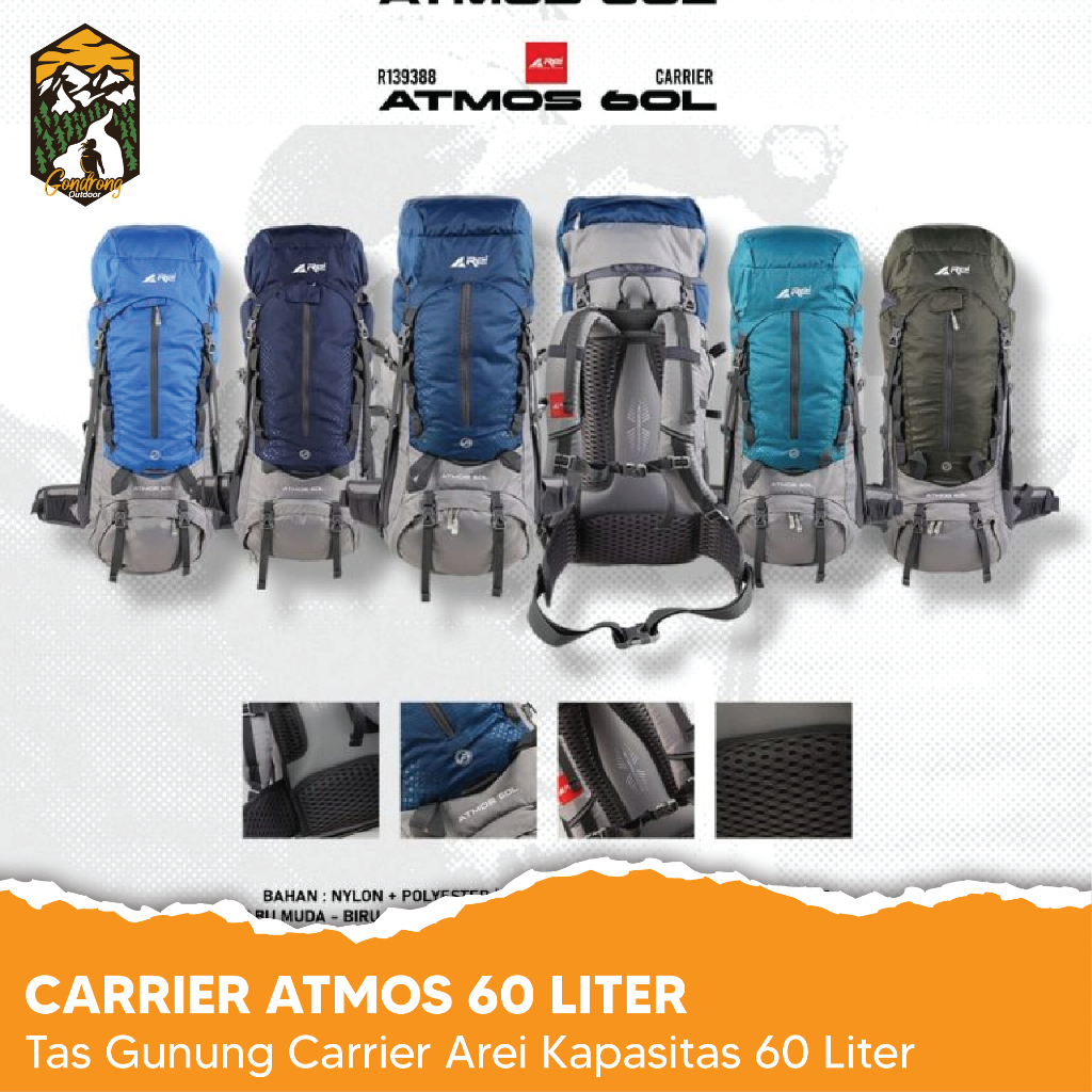 Tas Carrier Arei Atmos 60L Tas Gunung Arei Outdoorgear - tas arei 60 liter original - tas gunung