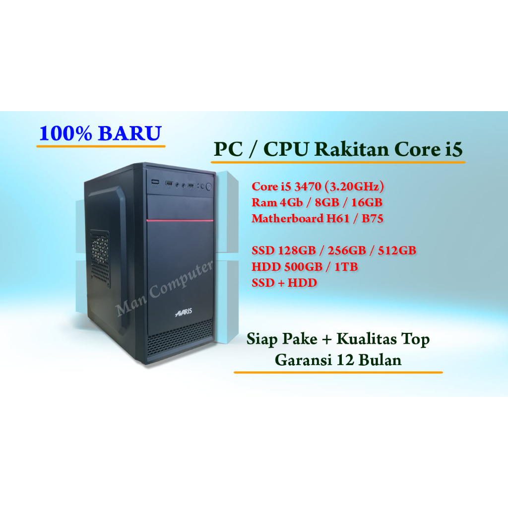 PC/Cpu Komputer Core i5 3470 Baru Garansi Bonus mouse dan fan case Rgb
