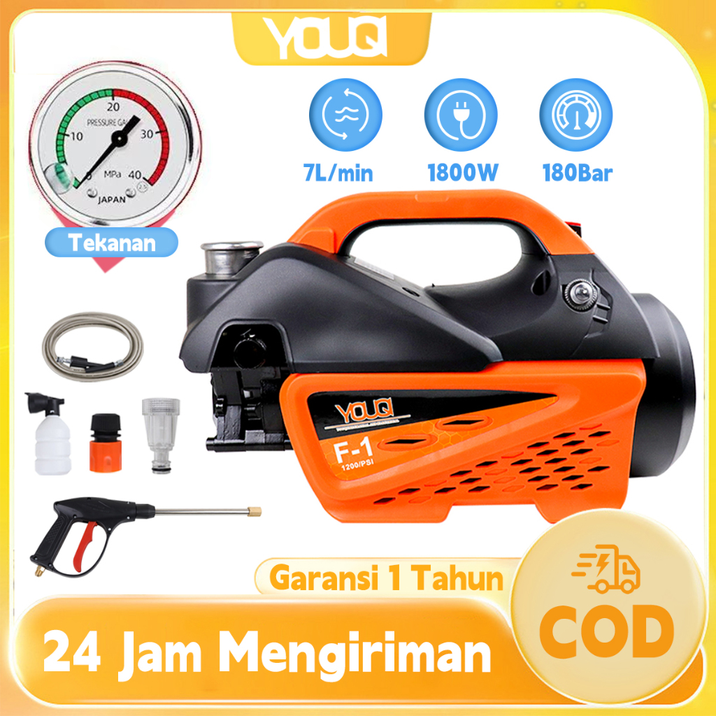 Jakarta Kompresor - YOUQ Mesin Cuci Mobil & Motor Kompresor High Pressure Washer 7 Meter 1800Watt