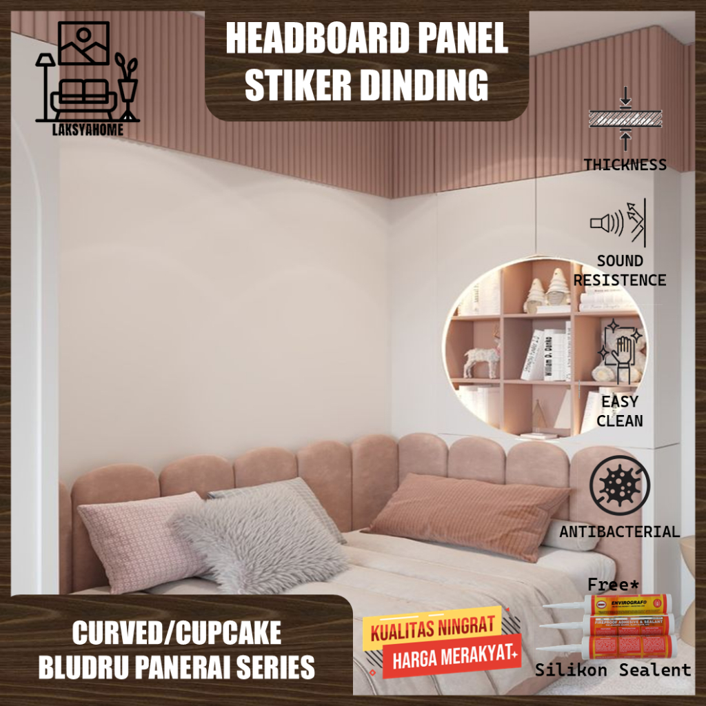 Headboard Panel Dinding 20x60 Cupcake Bludru Panerai Series Dekorasi Tempat Tidur & Wallpaper Dindin
