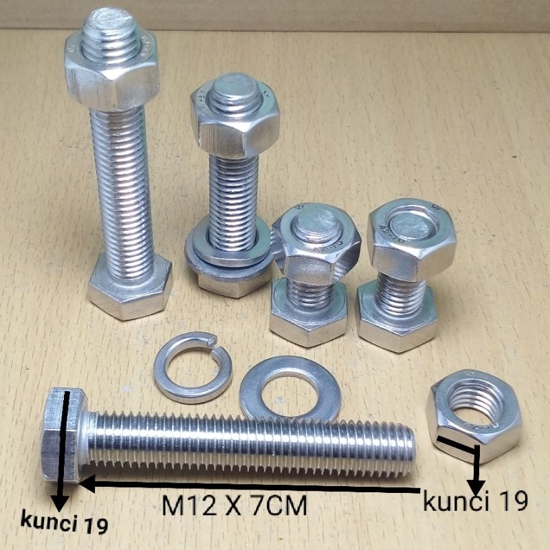 baut mur m12 x70mm pitch 1,75 baut stainless sus 304
