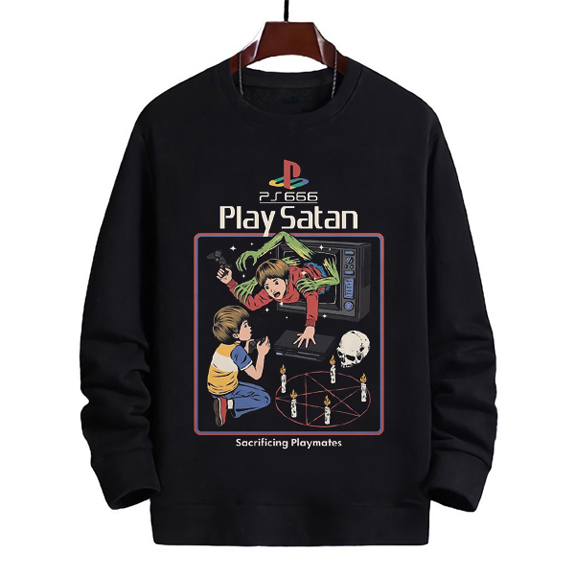 Sweater Meme PlayStation - Play Satan Crewneck Sweatshirt Casual Unisex Bahan Cotton Fleece | READY 
