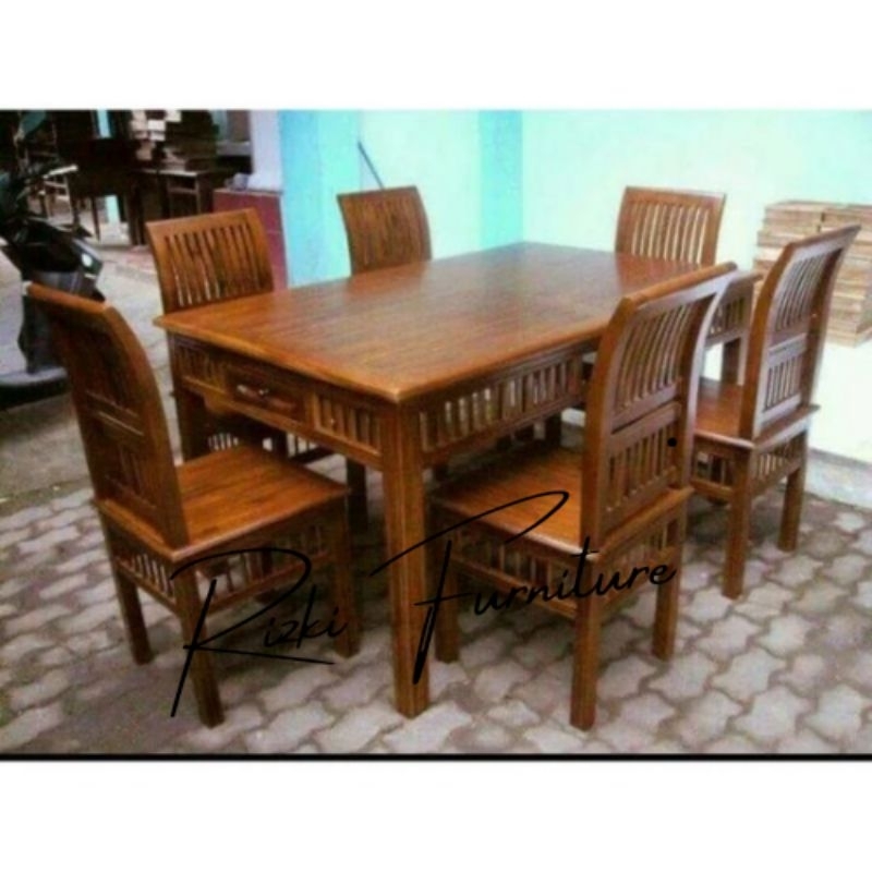 KURSI MAKAN KAYU JATI 6 KURSI / MEJA MAKAN KAYU JATI / MEJA MAKAN MINIMALIS