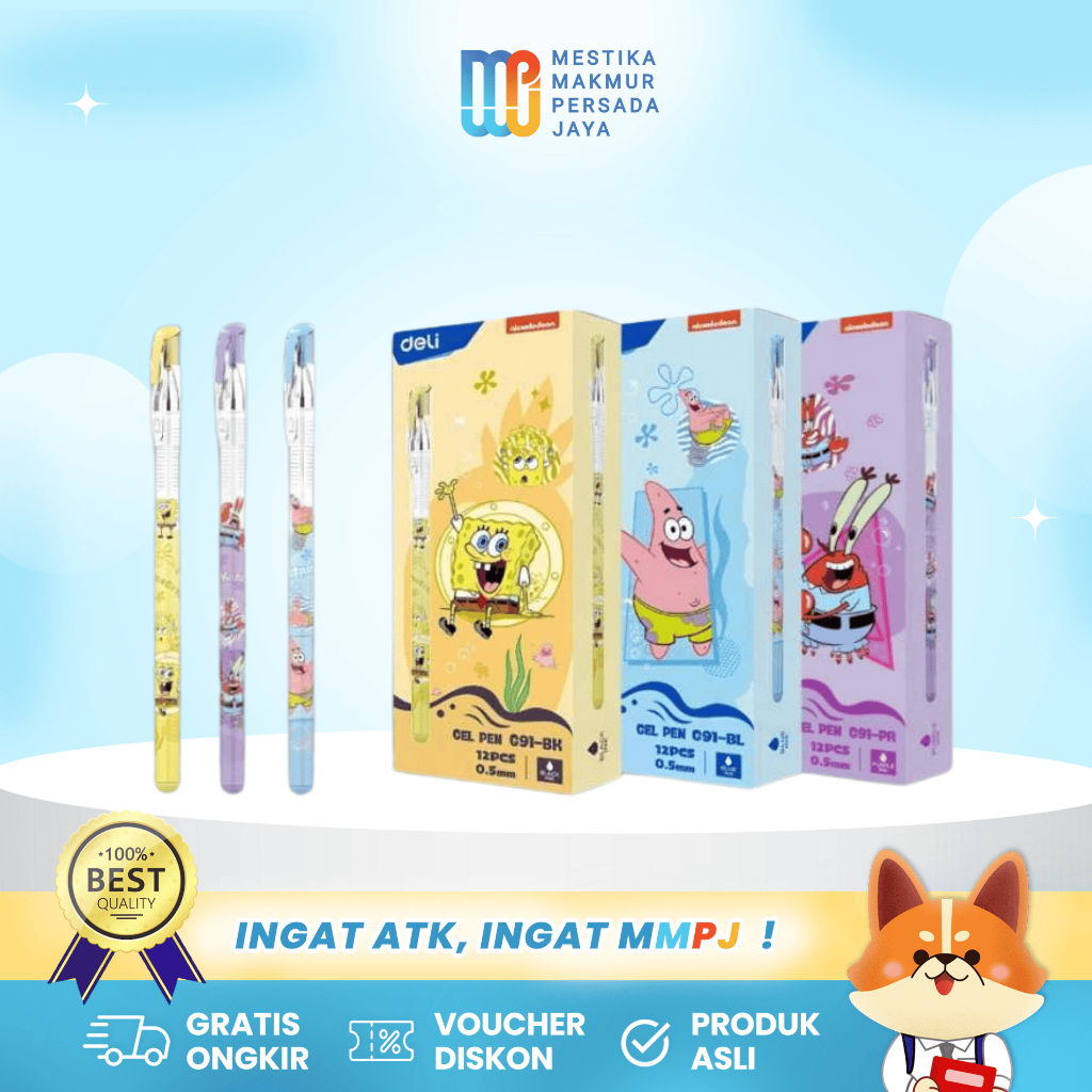 

Deli Gel Pen Spongebob 0.5mm - Pulpen Gel Lucu EG91