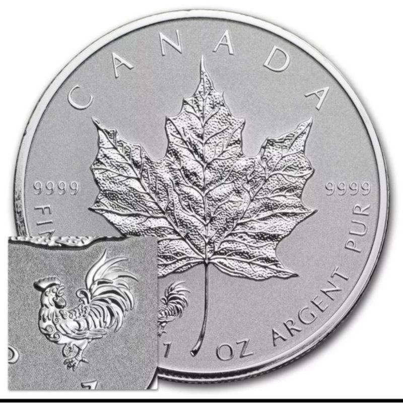 Canada Silver Maple Leaf 2005 Privy Rooster 1Oz silver coin