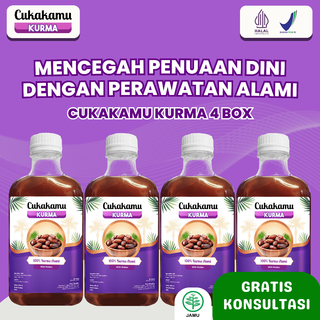 

CUKAKAMU Cuka Kurma Mencerahkan Wajah Putih Bersih Flek Hitam & Kerutan Hilang - 4 Botol