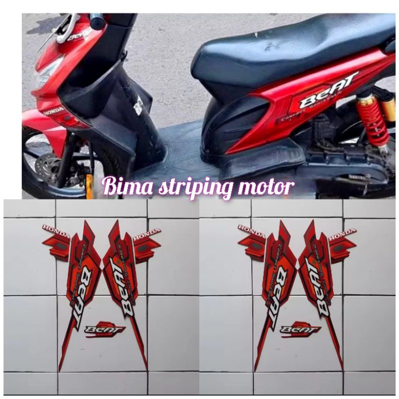 stiker striping list body full set motor honda beat karbu 2008 merah