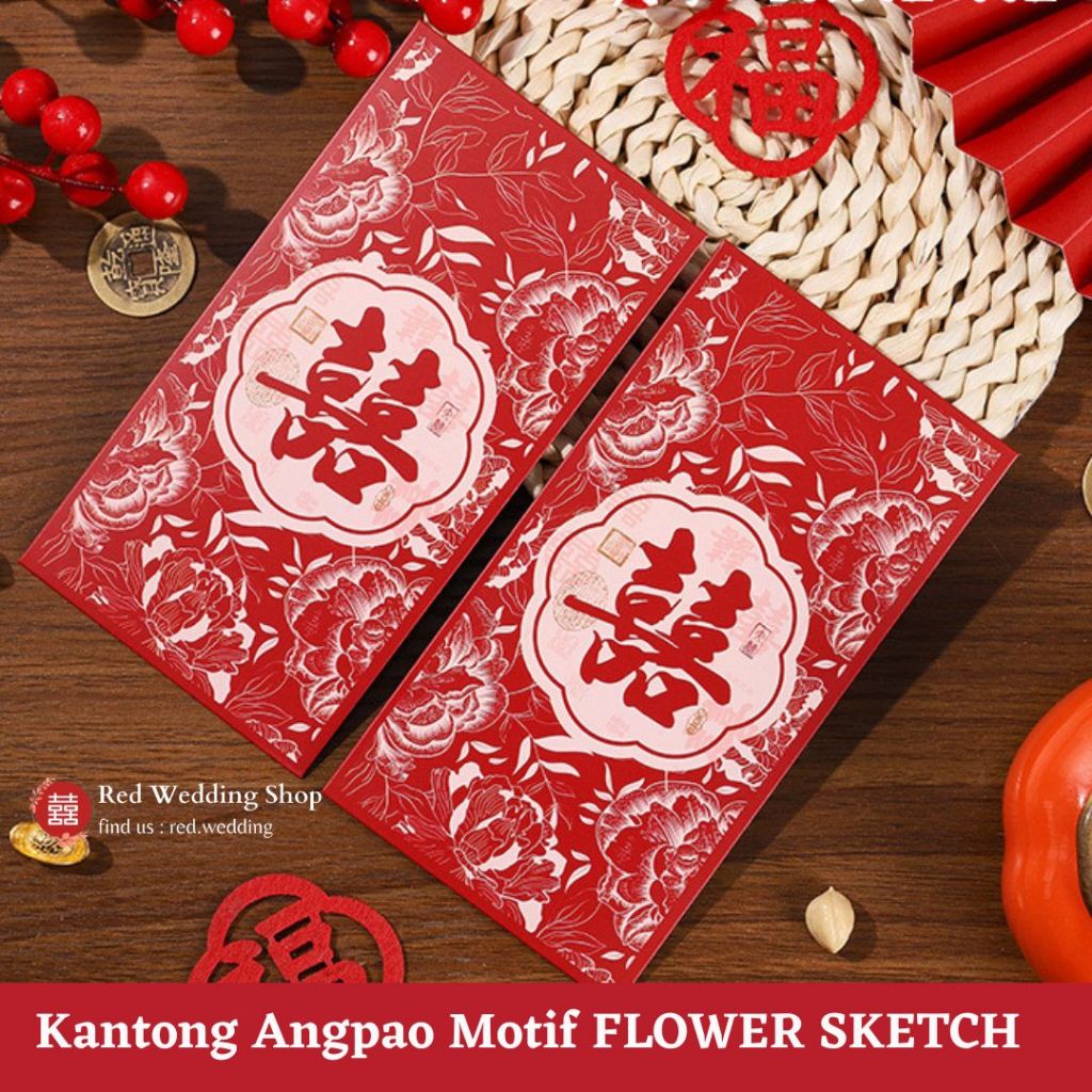 

[Motif FLOWER SKETCH] Kantong Amplop Angpao Wedding Merah Tebal Premium Aesthetic Estetik