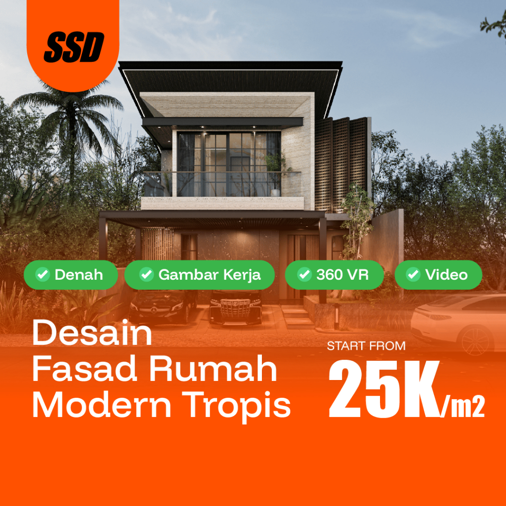 JASA DESAIN FASAD RUMAH MODERN TROPIS | DENAH, 3D, GAMBAR KERJA, VIDEO, 360 VIEW