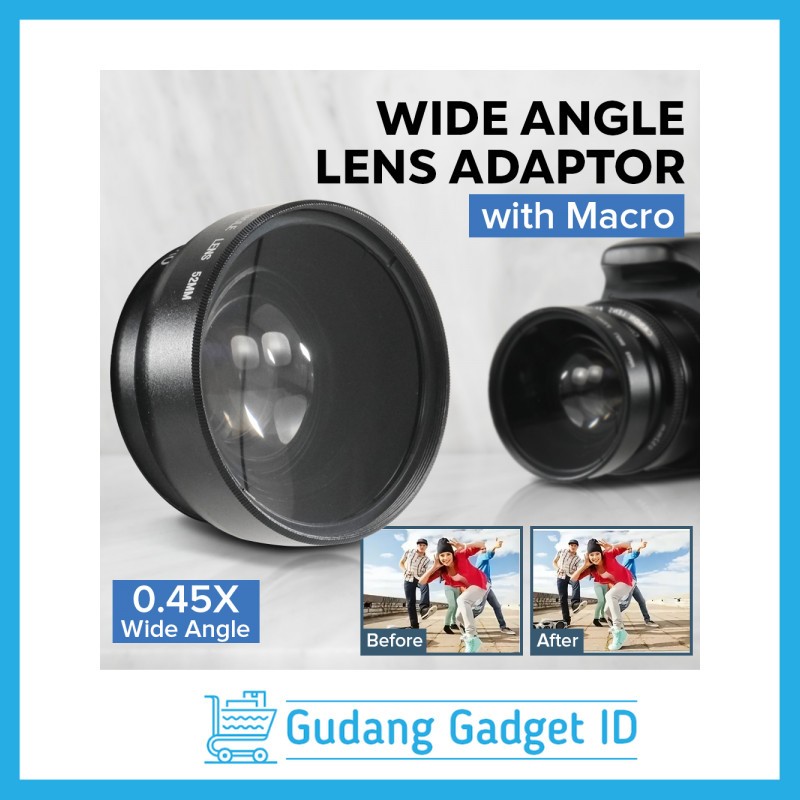Lensa Kamera For Camera DSLR 52mm Wide Angle Lens 0.45X dan Lensa Macro - Black - A5Q9WAFD