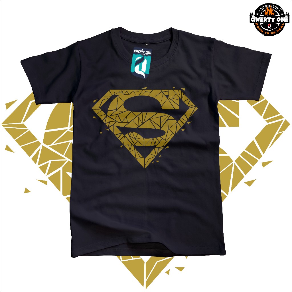 QWERTY ONE Kaos Anak Distro karakter Superhero SUPERMAN Hitam 1-14 Tahun