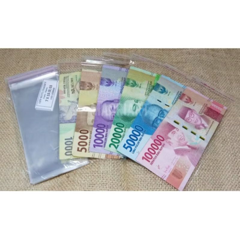 

(PER LEMBAR) plastik Opp uang 7x15 cm/Money Bouqet/plastik lem seal ecer
