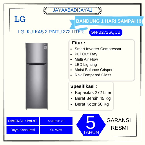 KULKAS LG GN-B272SQCB KULKAS 2 PINTU INVERTER 272 LITER 272 SQCB