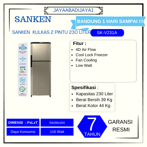 Sanken Kulkas 2 Pintu Sk-V231a-Cb New