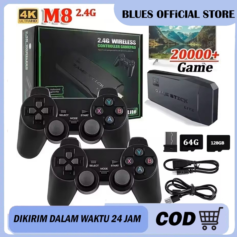 LapakGaming- Games Stick M8 Wireless 4K Dengan Gamepad Hdmi Tv Video Games 2.4G Double Wireless