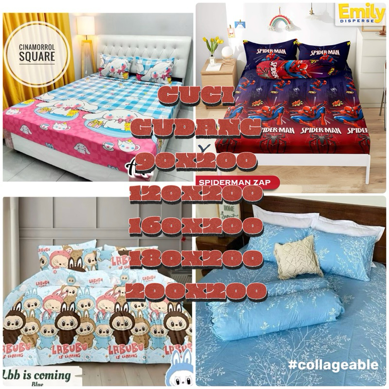 CUCI GUDANG Sprei saja ukuran 90 120 160 180 200 tinggi 20cm(sprei saja tanpa bantal guling bahan ad