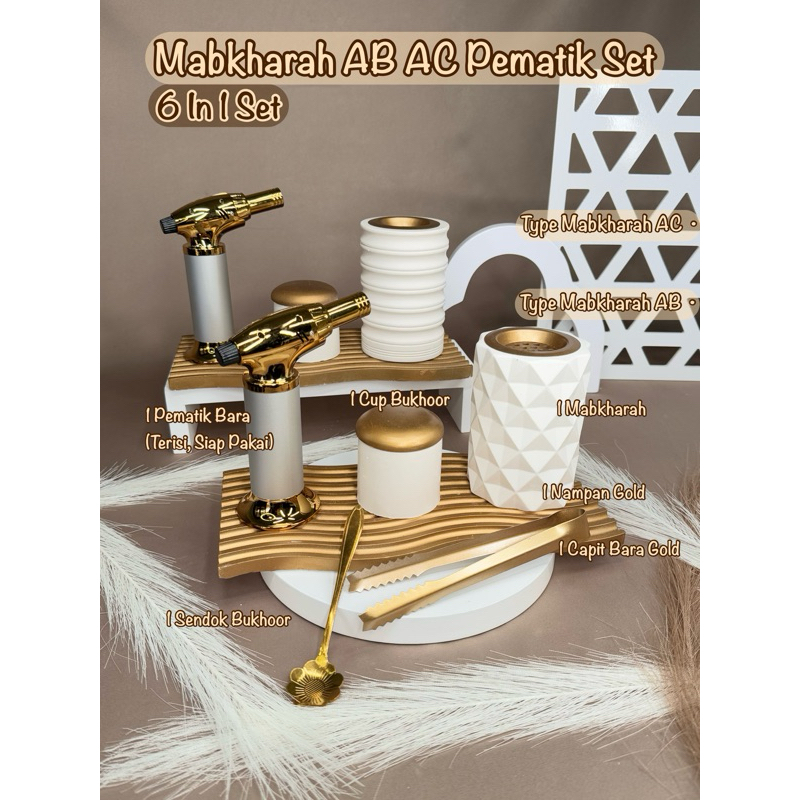 (GROSIR) 6 In 1 Set AB AC Mabkharah Set Gold Paket Tempat Bakar Dupa Bukhur Mabkhara Set Arab Bukhur