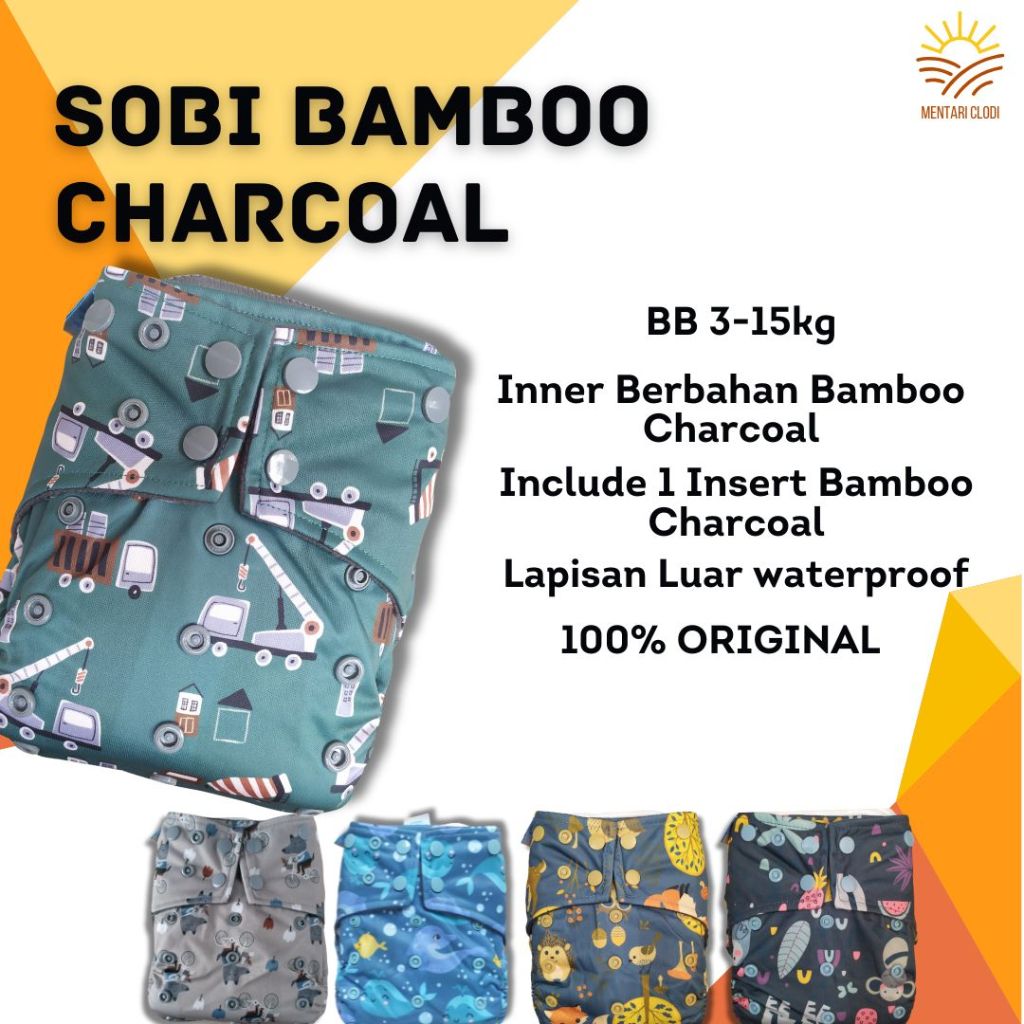 Clody Sobi Bamboo Charcoal Clodi Sobi Pocket Popok Kain Bayi Cuci Ulang Waterproof Cloudy Cloudi