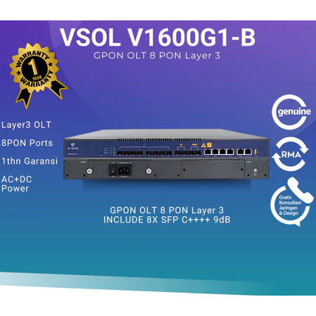 VSOL V1600G1-B GPON OLT 8 PON Layer 3 AC+DC Power Include SFP 9db 8 PORT