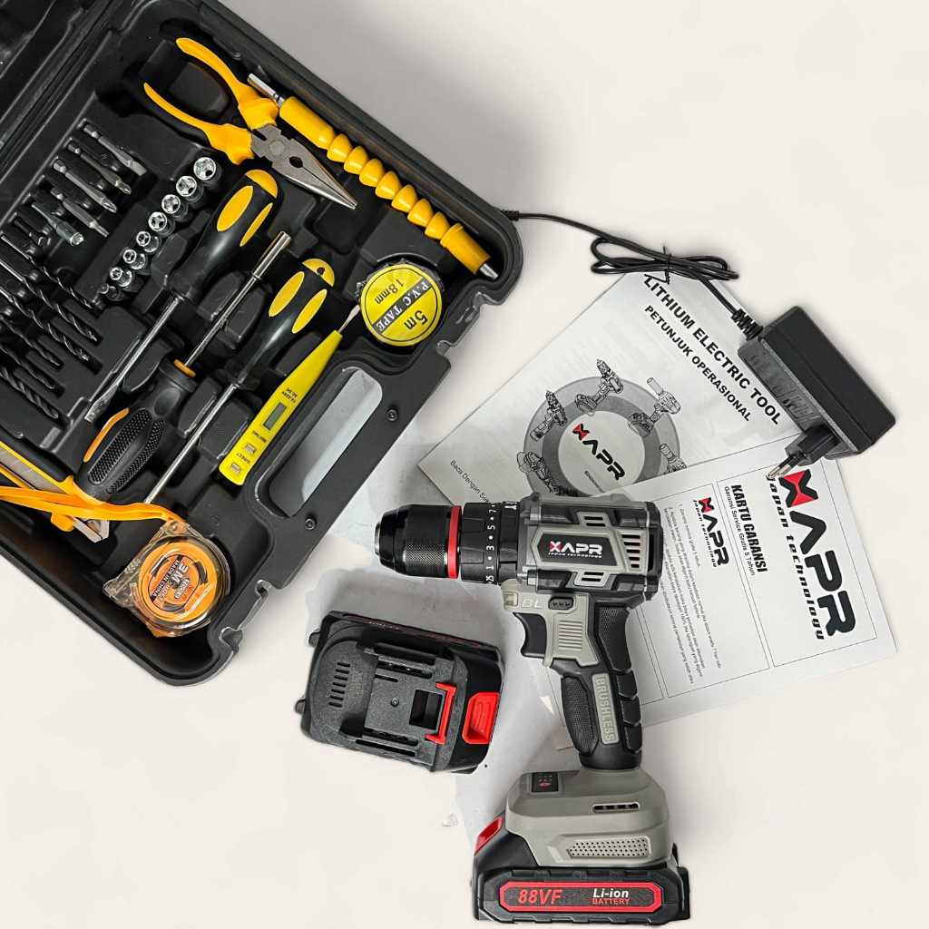 Mesin Bor Baterai Drill Impact APR Raja Bor Cordless Type AP20+ 88v 13mm