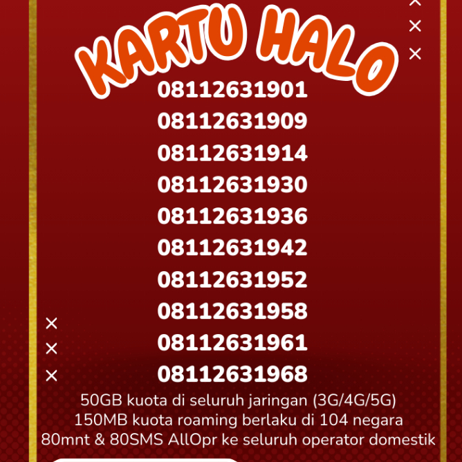 Kuota 50GB  Telkomsel kartu halo 11 digit nomor 19