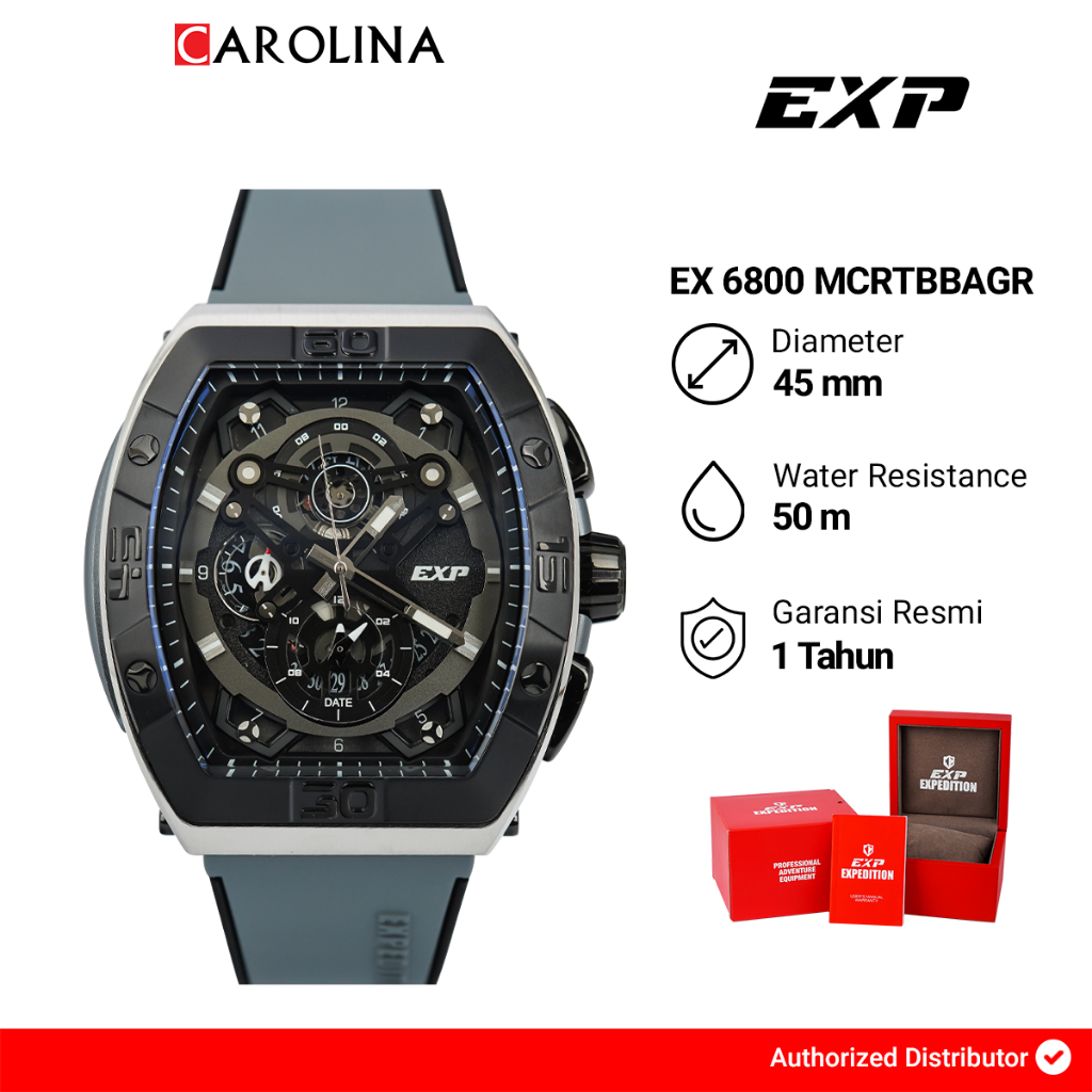 Jam Tangan Pria Expedition Exp Chronograph EX 6800 MCRTBBAGR Black Dial Grey Rubber Strap