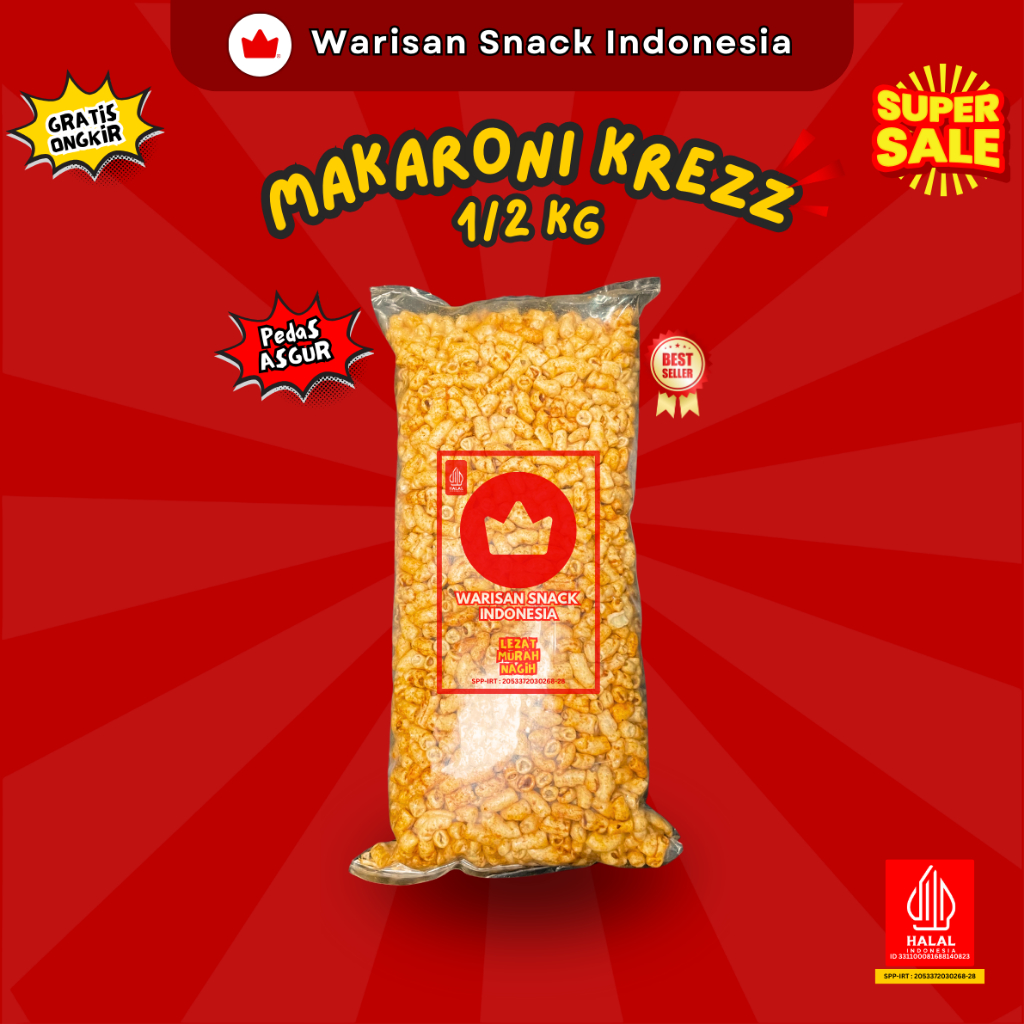 

Nycyta Home (1/2 Ball) Kerupuk Makaroni Bantat Warisan Snack Indonesia (500Gr), Makanan Ringan
