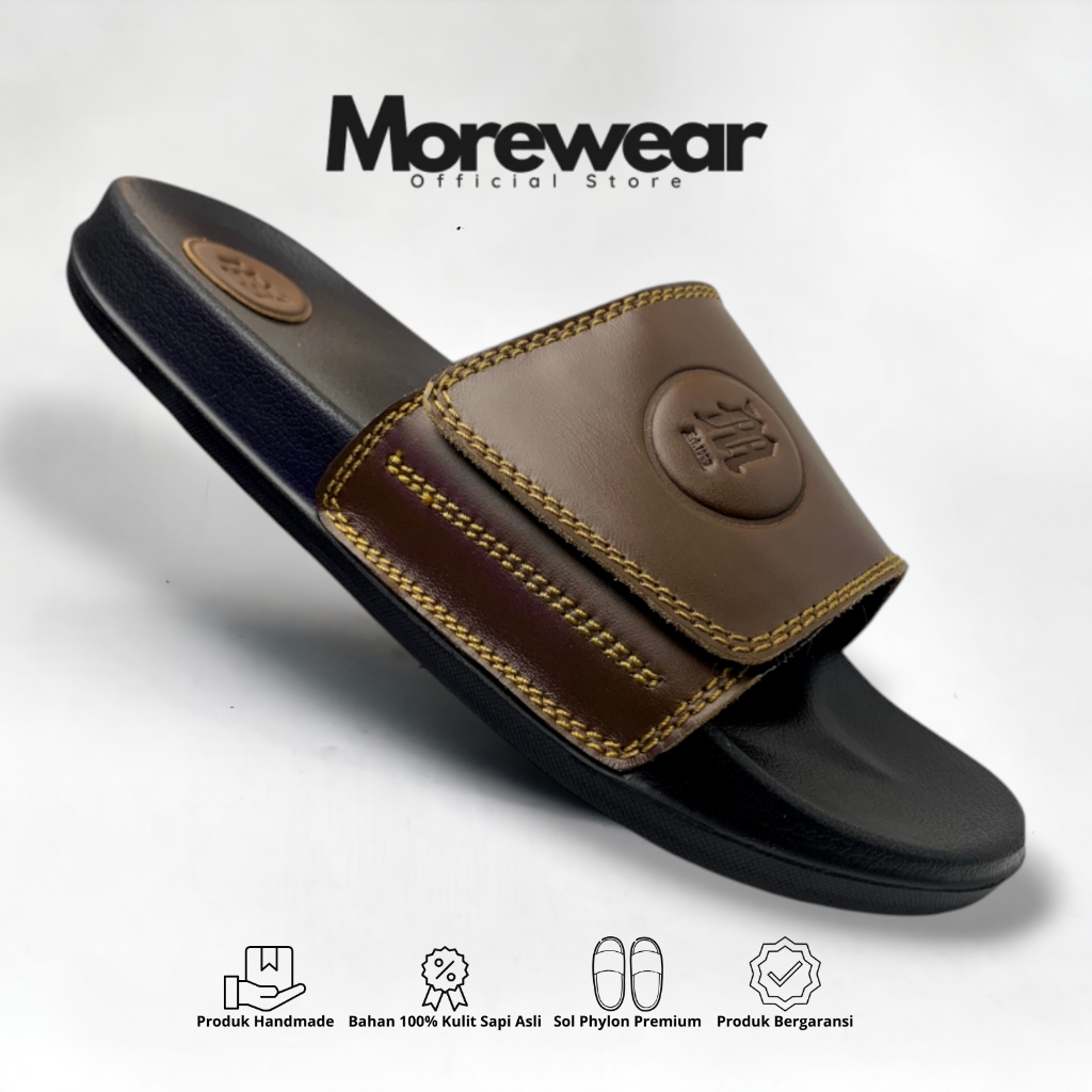 Sandal Kulit Morewear-Sandal Kulit Asli Garut Sandal Kulit Pria Sandal Slide Kulit Sandal Slop Kulit
