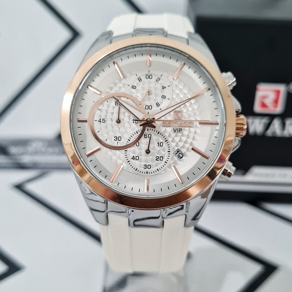 REWARD Lush Jam Tangan Pria Original Chronograph Chrono Aktif Analog Baterai Putih Gold Rose